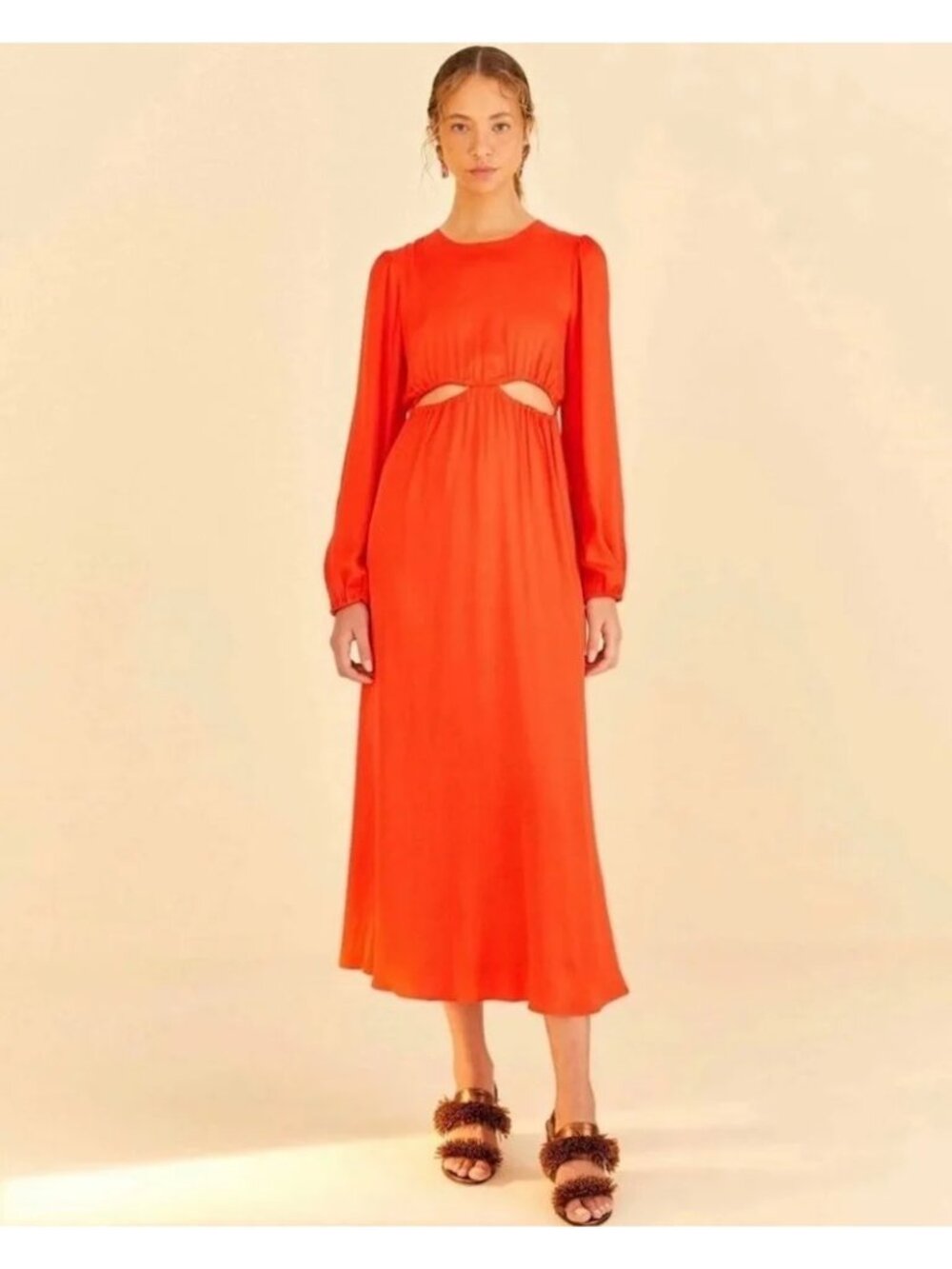 FARM RIO Cutout Orange Coral MIDI Dress Size Medium NEW NWT